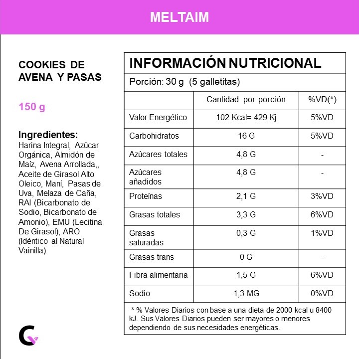 Cookies de AVENA y PASAS - Meltaim