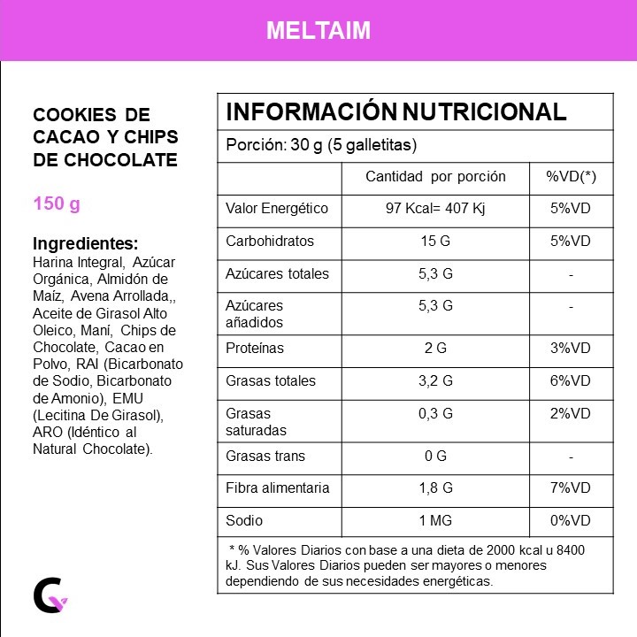 Cookies de CACAO y CHIPS de chocolate - Meltaim