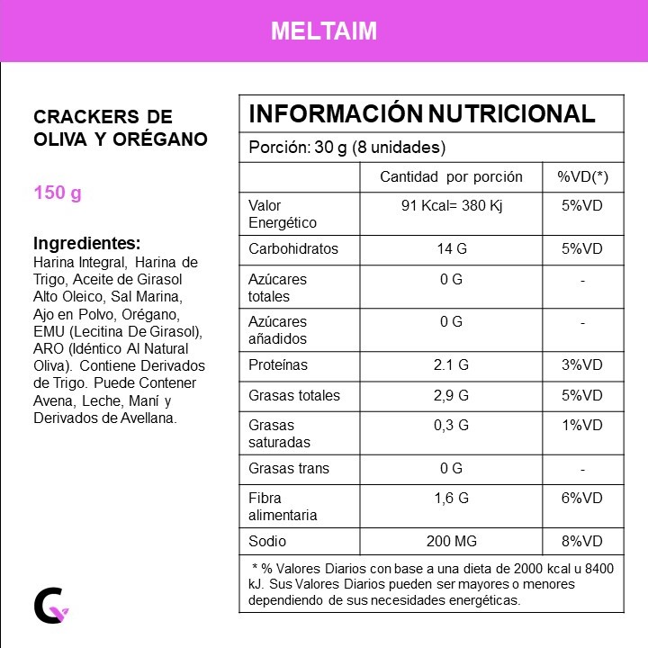 Crackers de OLIVA y OREGANO - Meltaim