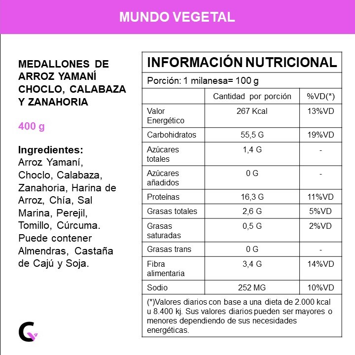 Medallones de ARROZ YAMANI, choclo, calabaza y zanahoria x4u - Mundo Vegetal