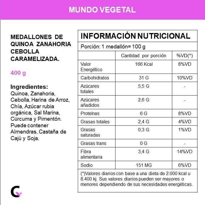 Medallones de ZANAHORIA, cebolla, quinoa x4u - Mundo Vegetal