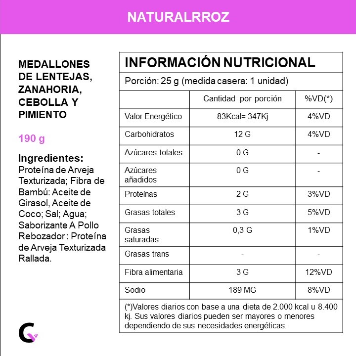 Medallones de lentejas, zanahoria y pimiento x2 unid - Naturalrroz