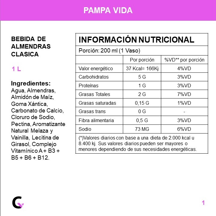 BEBIDA de ALMENDRAS clasica x1l - Pampa Vida