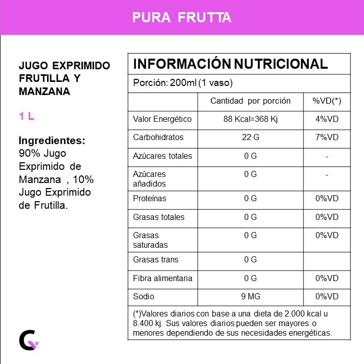 Jugo natural FRUTILLA y  MANZANA x1l - Pura Frutta