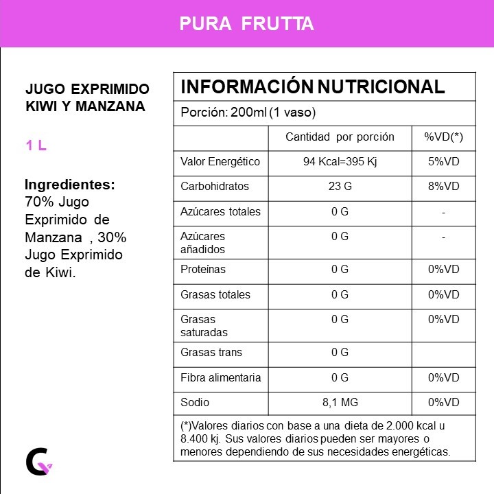 Jugo natural KIWI y MANZANA x1l - Pura Frutta