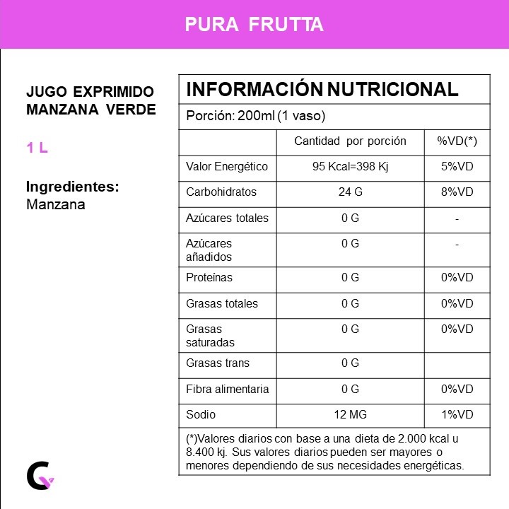 Jugo natural MANZANA VERDE x1l - Pura Frutta