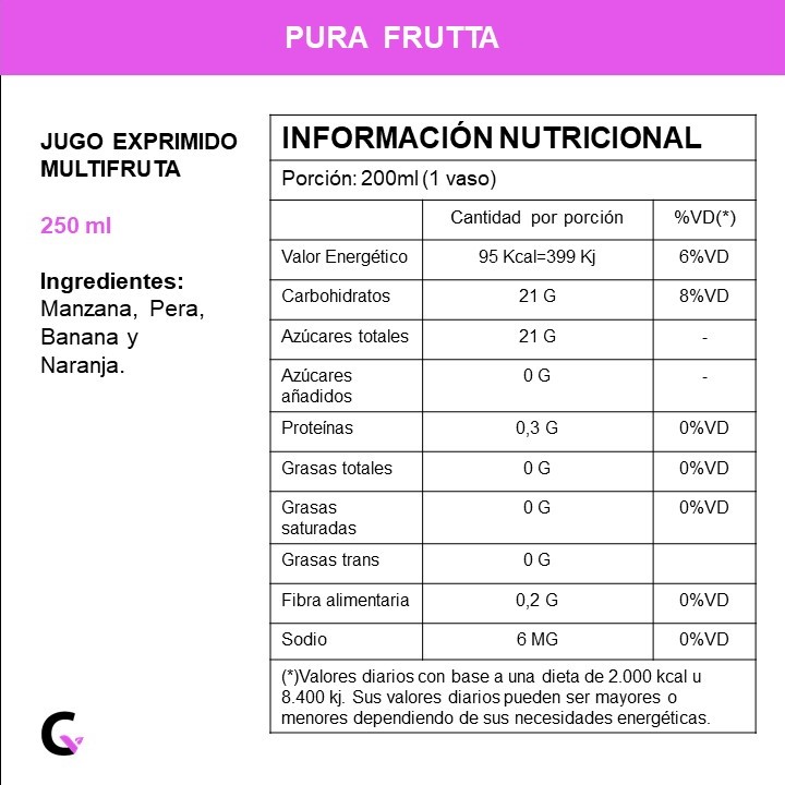 Jugo natural MULTIFRUTA x250ml - Pura Frutta