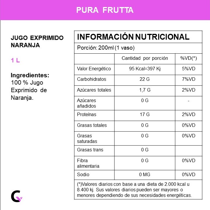 Jugo natural NARANJA x1l - Pura Frutta