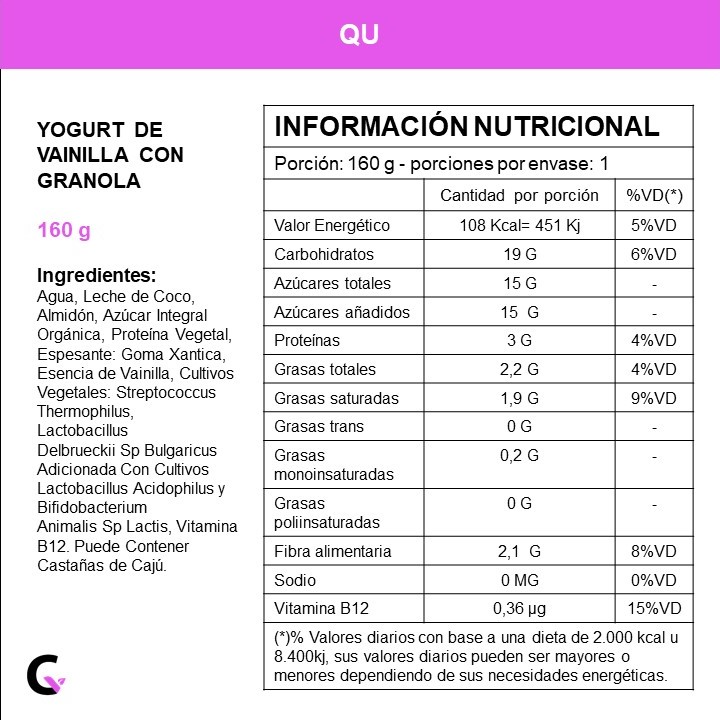 Yogur de VAINILLA CON GRANOLA - QU S.A.