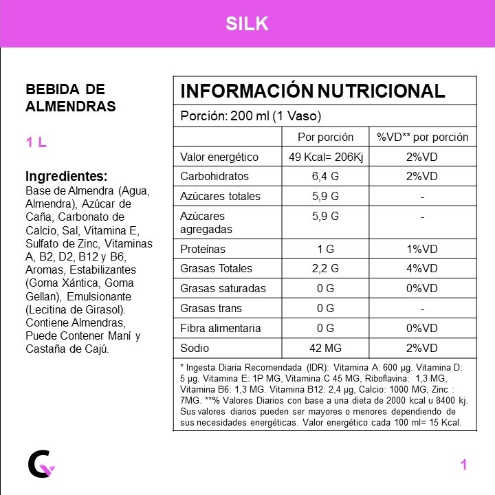 BEBIDA de ALMENDRAS x1l - Silk