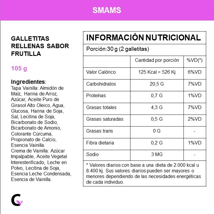 Galletitas rellenas sabor FRUTILLA - Smams