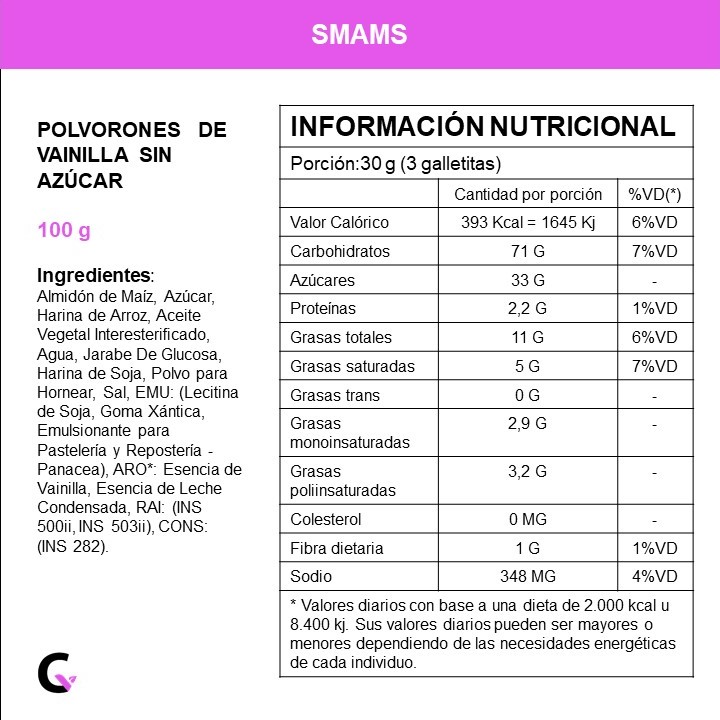 Polvorones de VAINILLA s/azucar x130g - Smams