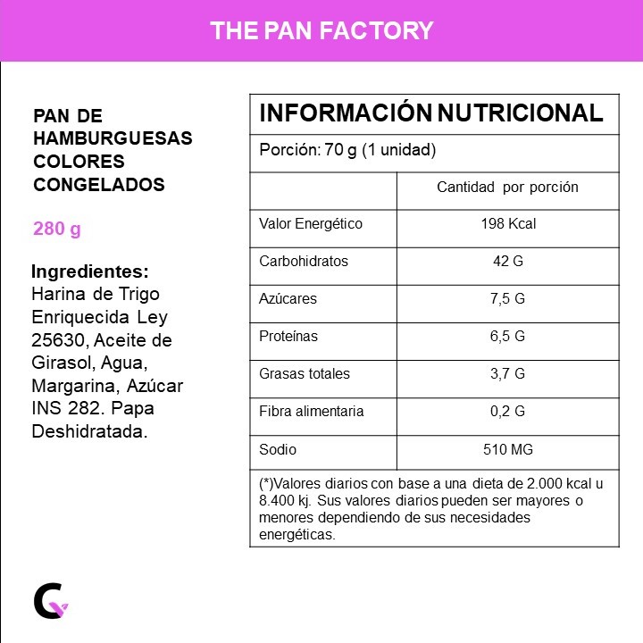 Pan de hamburguesas COLORES x4u CONGELADO - The Pan Factory