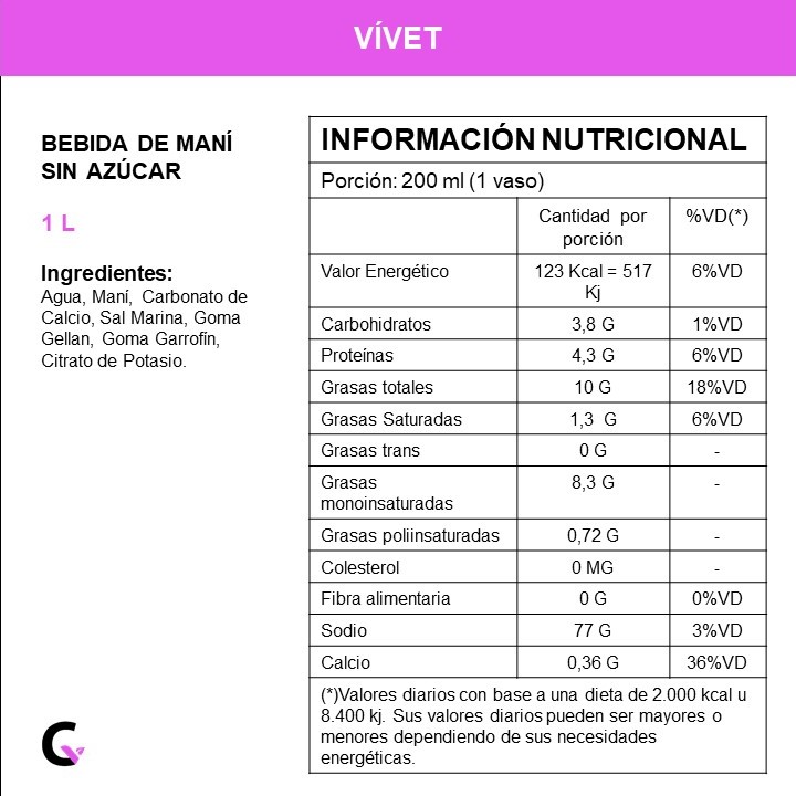 BEBIDA de MANI s/AZUCAR x1l - Vivet