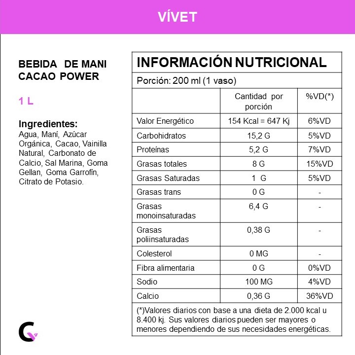 BEBIDA de mani CACAO POWER x1l - Vivet