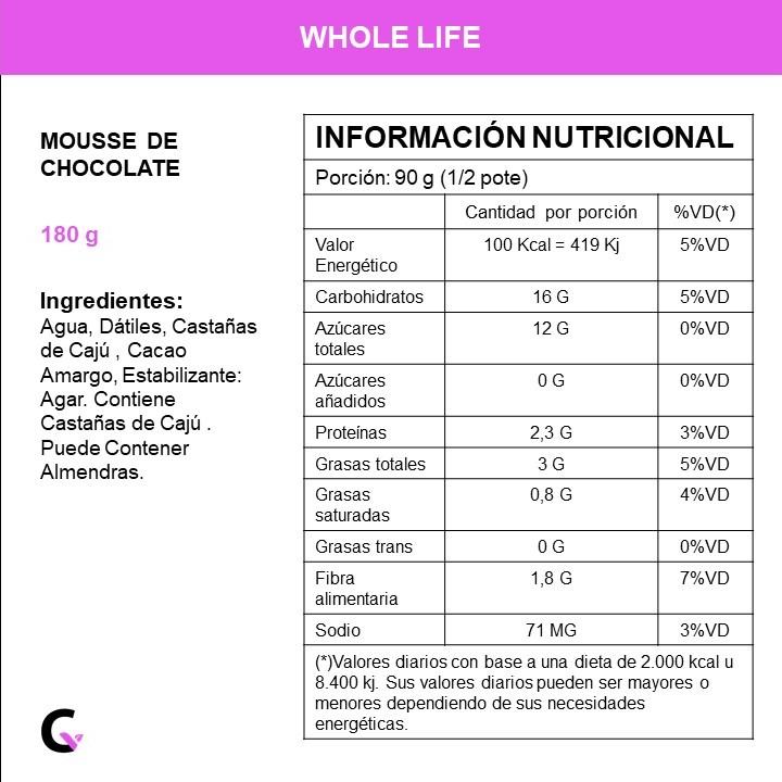 Mousse de CHOCOLATE x180g - Whole Life