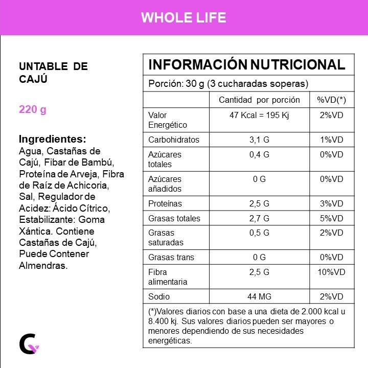 UNTABLE DE CAJU x220g - Whole Life