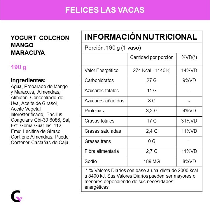 Yogur c/colchon de mango y maracuya x190g - Felices