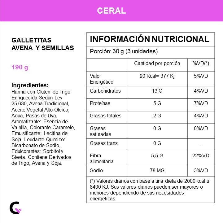 GALLETITAS de AVENA y SEMILLAS x190g - Ceral