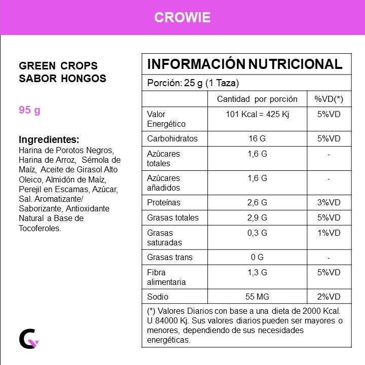 Snack GREENCROPS sabor HONGOS x95g - Crowie