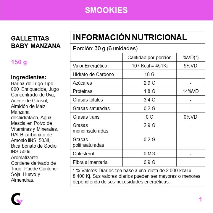 Galletitas Baby de MANZANA x150g - Smookies