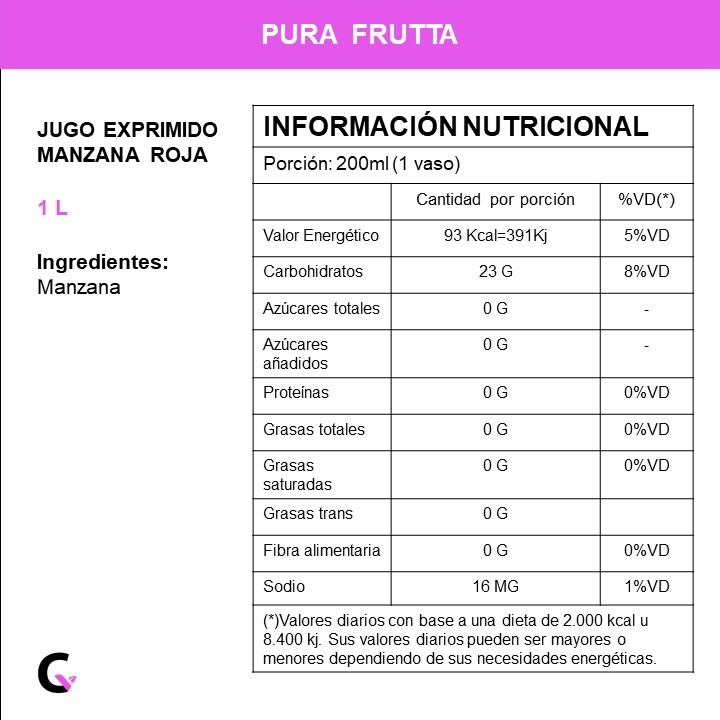 Jugo natural MANZANA ROJA x1l - Pura Frutta