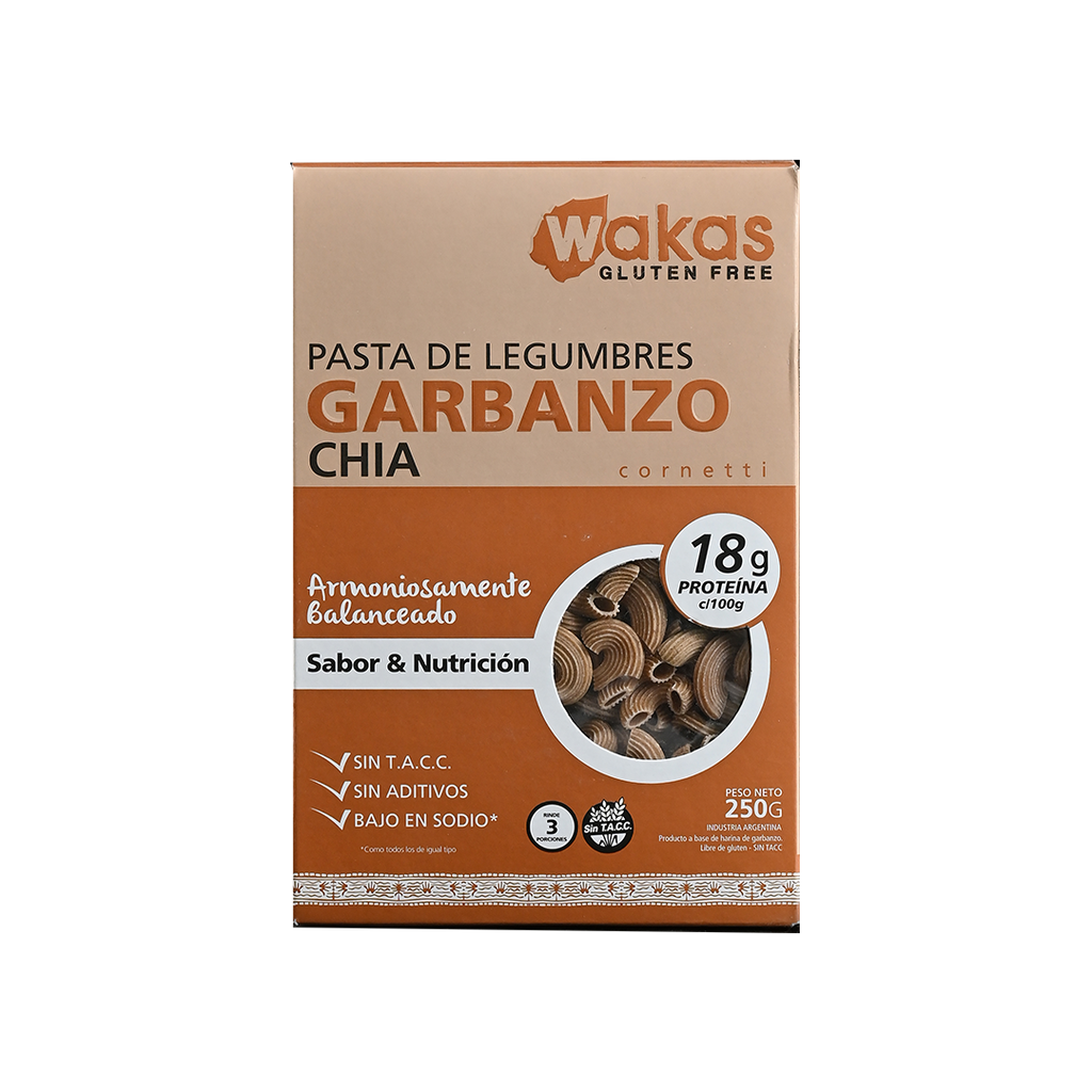 Pasta proteica fusilli GARBANZOS y ALUBIA x250g - Wakas