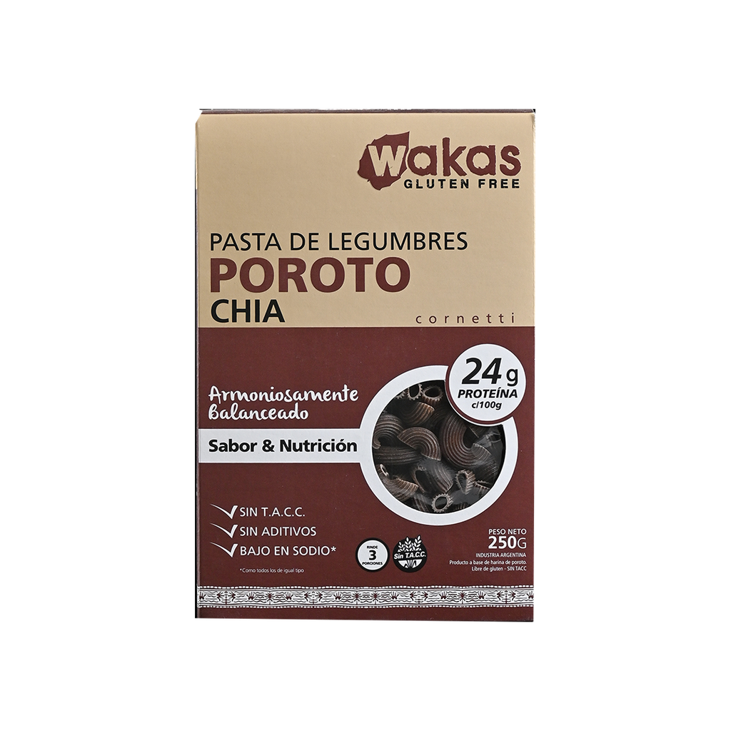 Pasta proteica fusilli poroto negro, alubia y chia x250g - Wakas