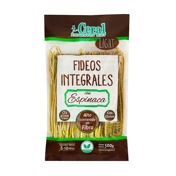 FIDEOS integrales de ESPINACA x300g - Ceral