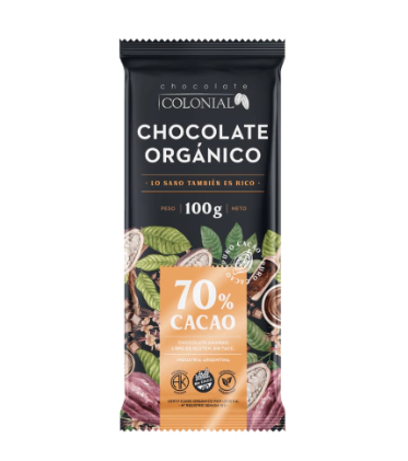 Caja x10u - Barra chocolate 70% ORGANICO x100g - Colonial